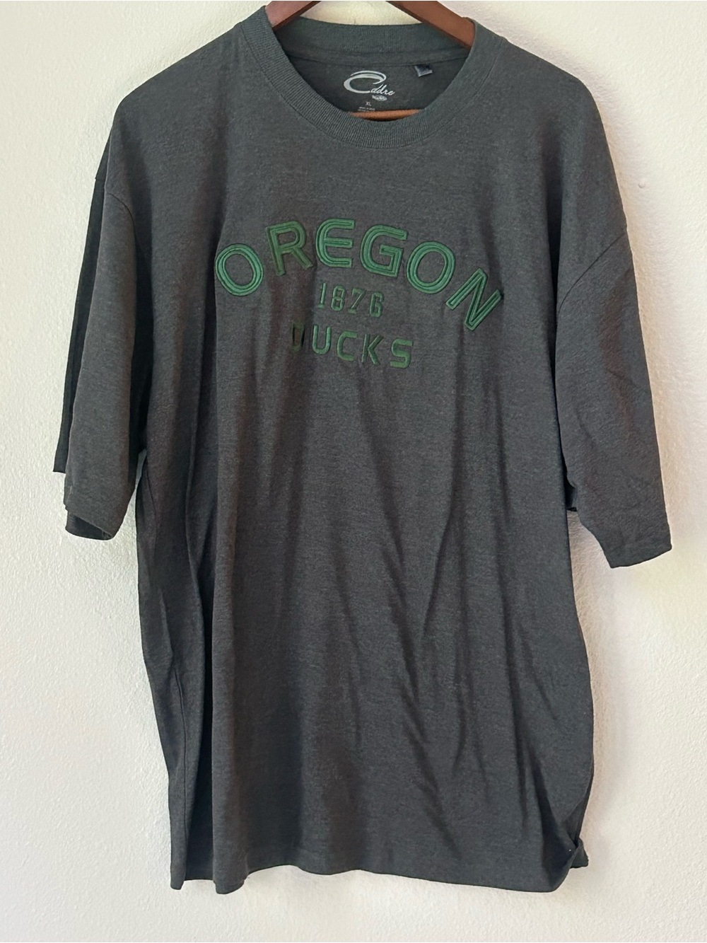 Oregon Ducks 1876 Embroidered Charcoal Gray T-Shirt (Size XL)